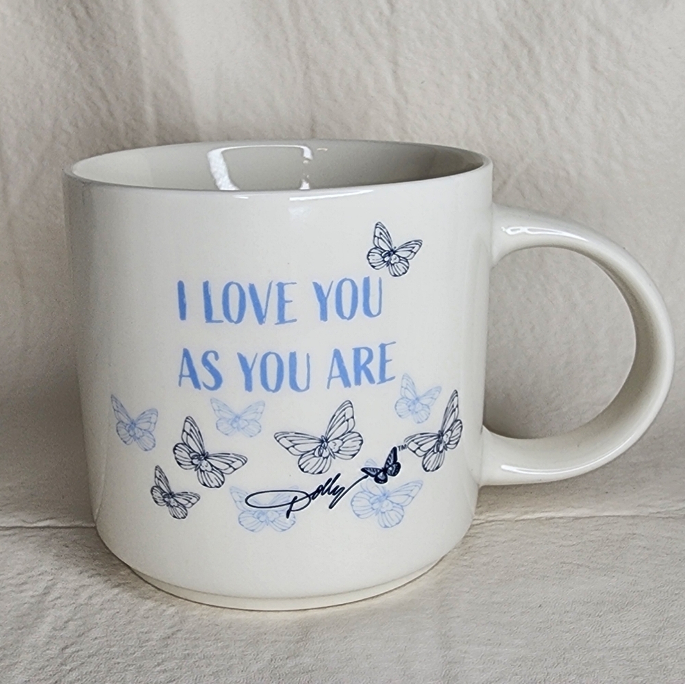 Dolly Parton Coffee Cup I Love You As You Are BIue Butterfly Tea Cup Mug NEW